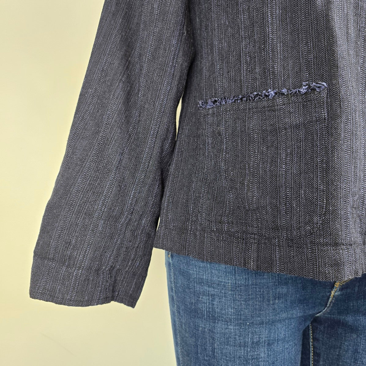 J.Jill Blue Linen Fringe Button Up Blazer Light Jacket Size 16