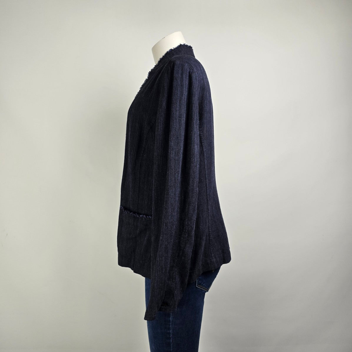 J.Jill Blue Linen Fringe Button Up Blazer Light Jacket Size 16