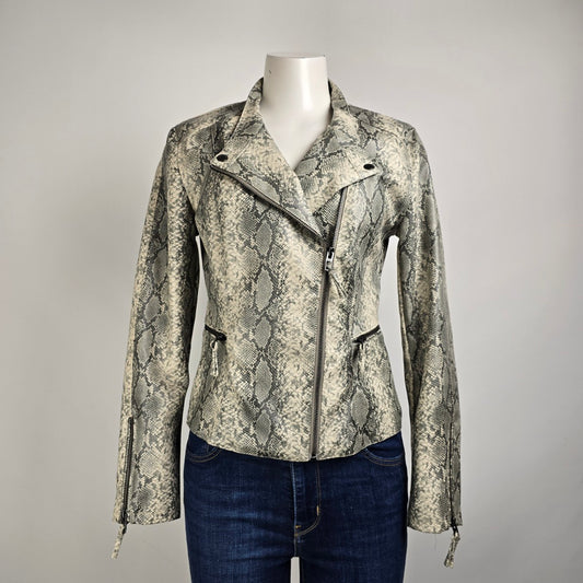 Blank NYC Faux Leather Snake Print Asymmetrical Moto Zip Jacket Size S