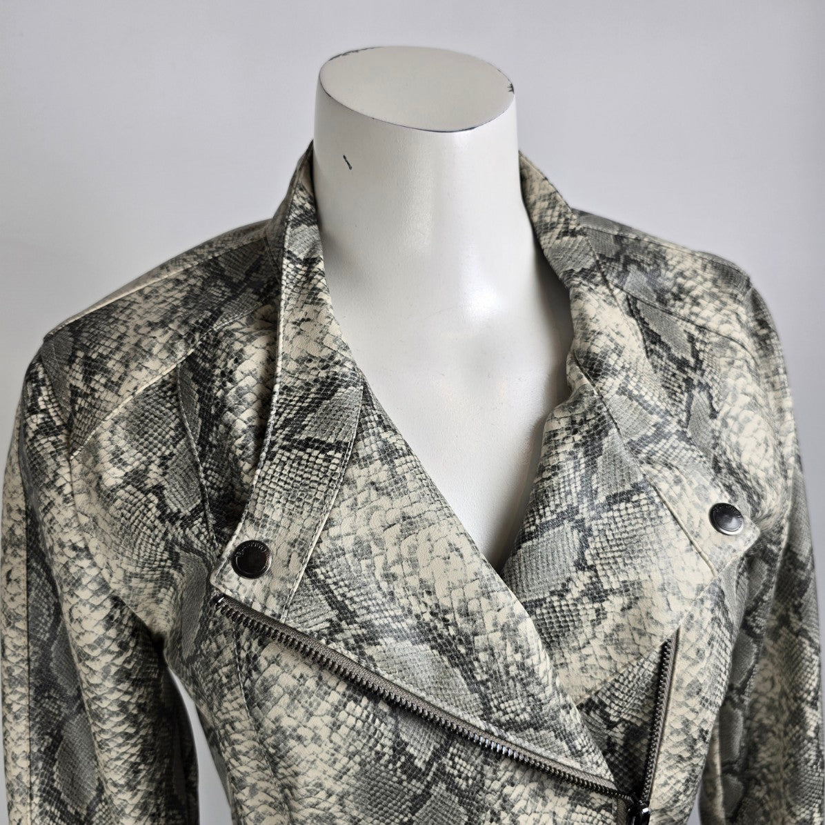 Blank NYC Faux Leather Snake Print Asymmetrical Moto Zip Jacket Size S