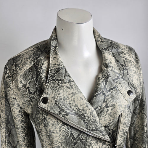 Blank NYC Faux Leather Snake Print Asymmetrical Moto Zip Jacket Size S