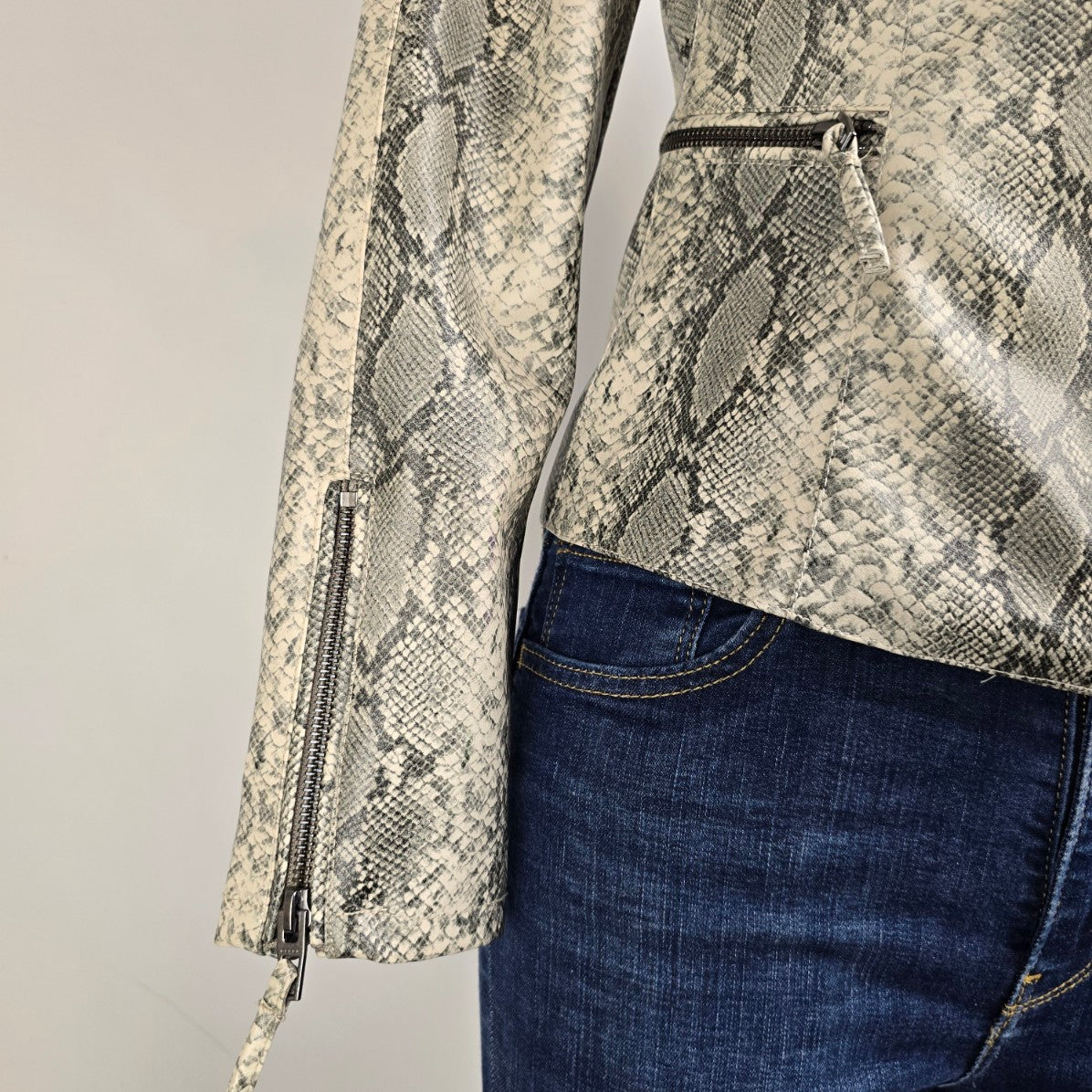 Blank NYC Faux Leather Snake Print Asymmetrical Moto Zip Jacket Size S