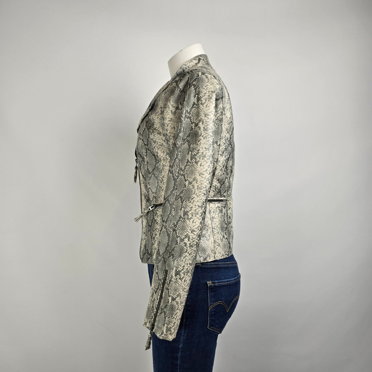 Blank NYC Faux Leather Snake Print Asymmetrical Moto Zip Jacket Size S