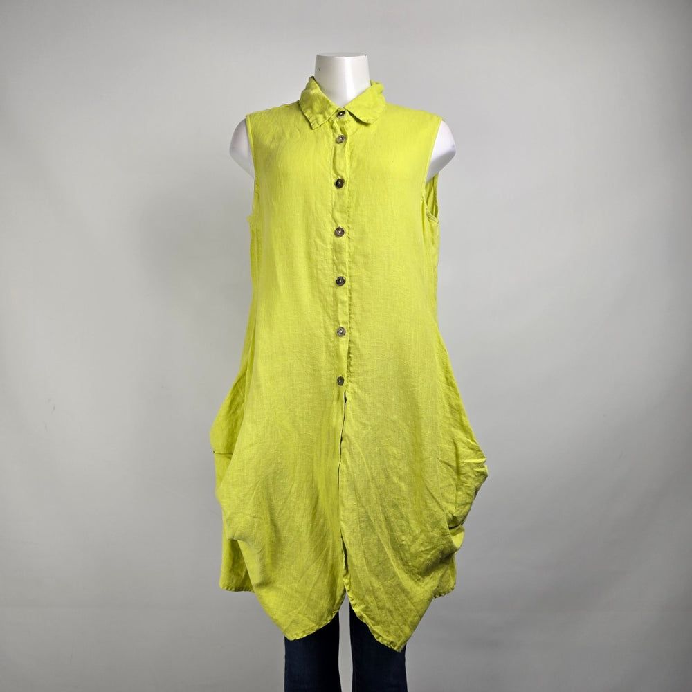 Click by Color me Cotton Green Linen Button Up Sleeveless Tunic Top Size L