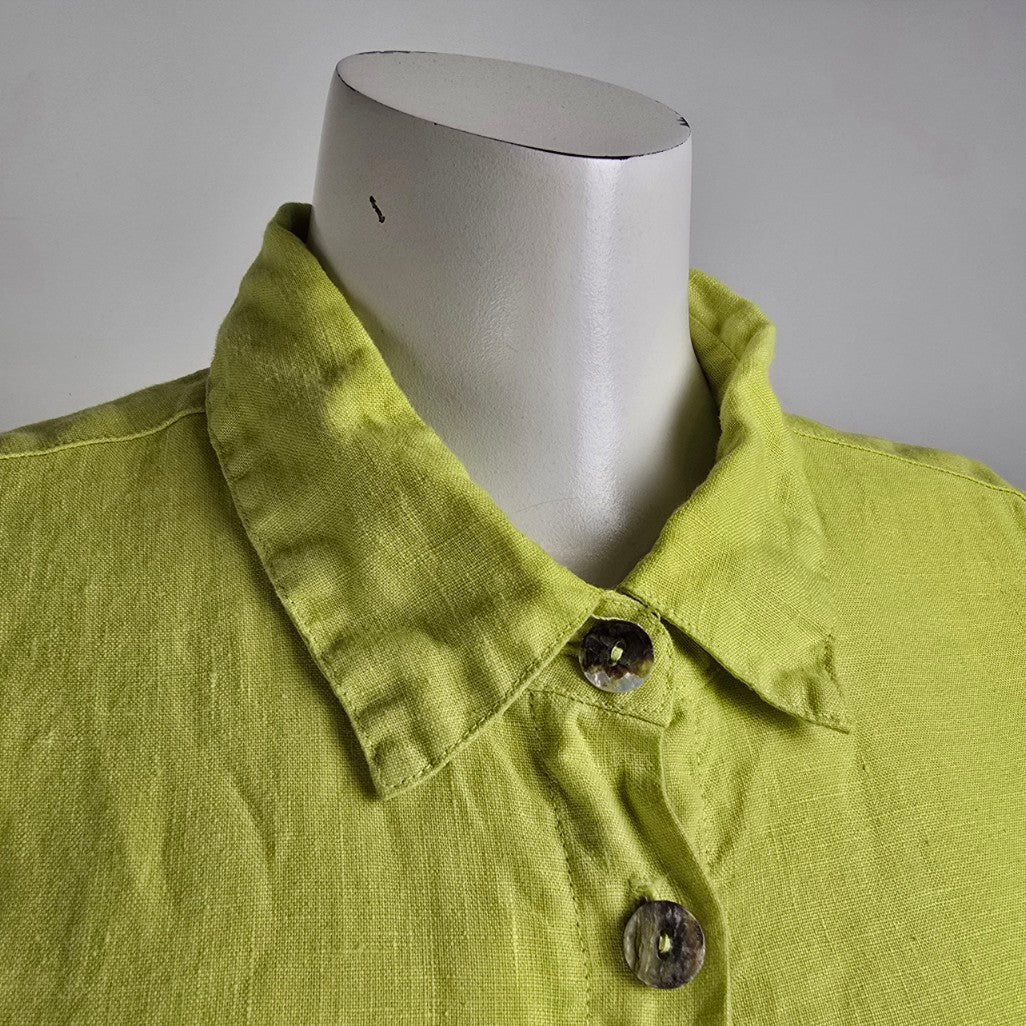 Click by Color me Cotton Green Linen Button Up Sleeveless Tunic Top Size L