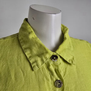 Click by Color me Cotton Green Linen Button Up Sleeveless Tunic Top Size L