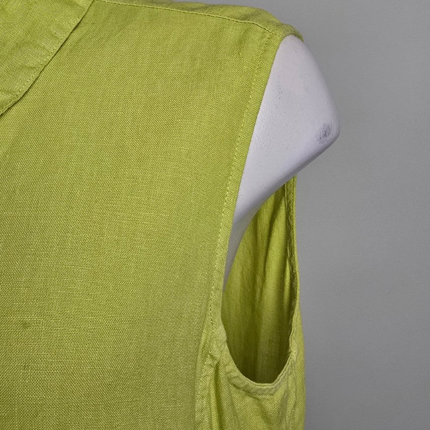 Click by Color me Cotton Green Linen Button Up Sleeveless Tunic Top Size L