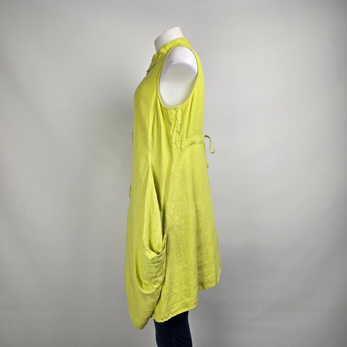 Click by Color me Cotton Green Linen Button Up Sleeveless Tunic Top Size L