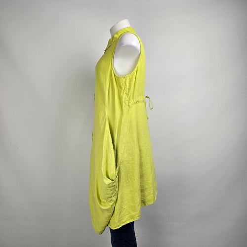 Click by Color me Cotton Green Linen Button Up Sleeveless Tunic Top Size L