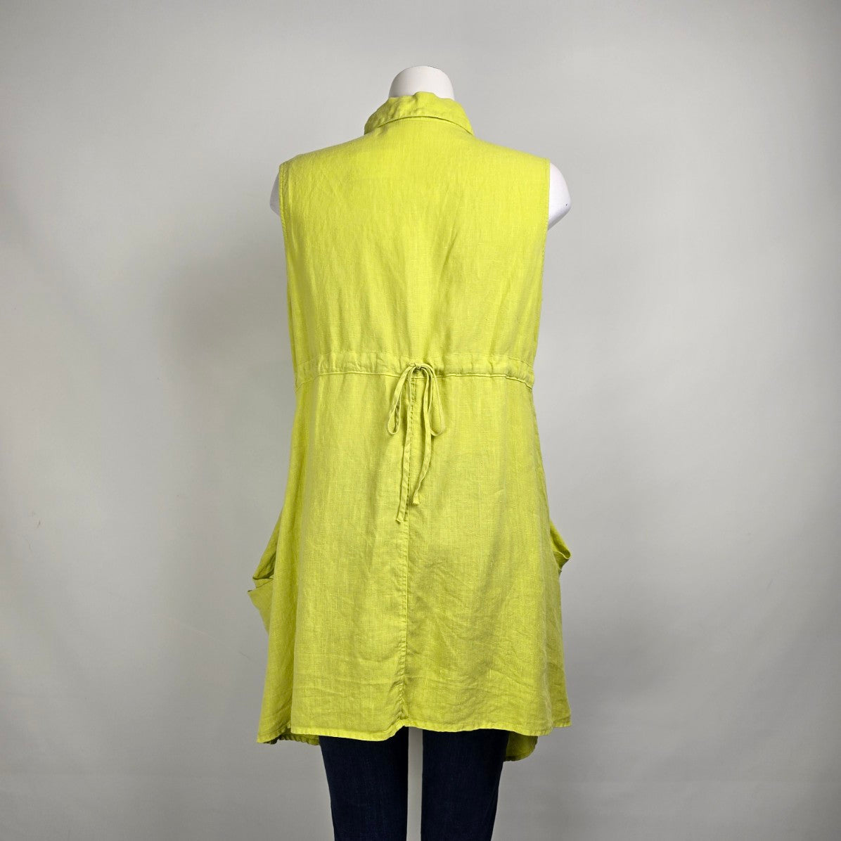 Click by Color me Cotton Green Linen Button Up Sleeveless Tunic Top Size L