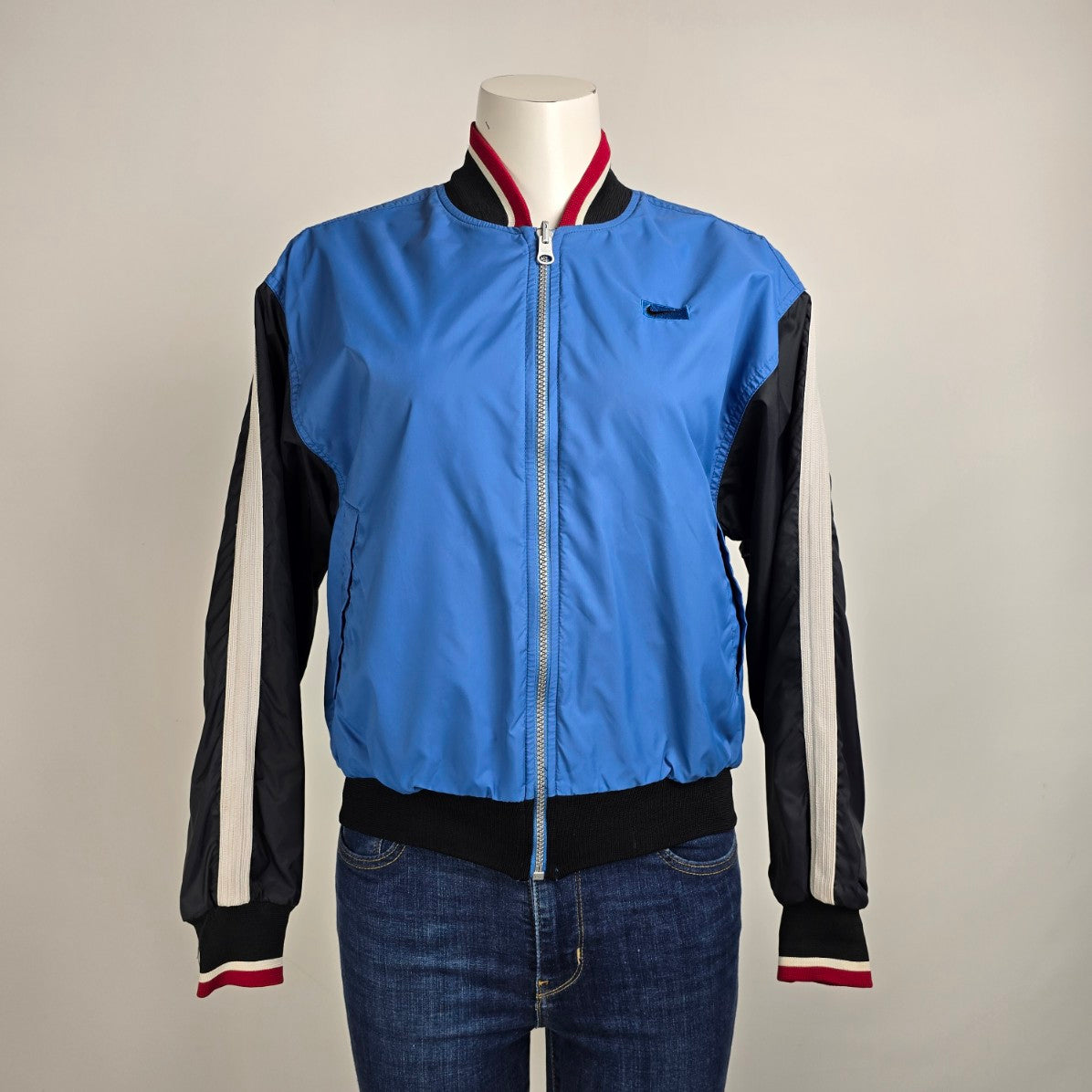 Vintage Nike 90s Grey & Blue Reversible Bomber Jacket Size S
