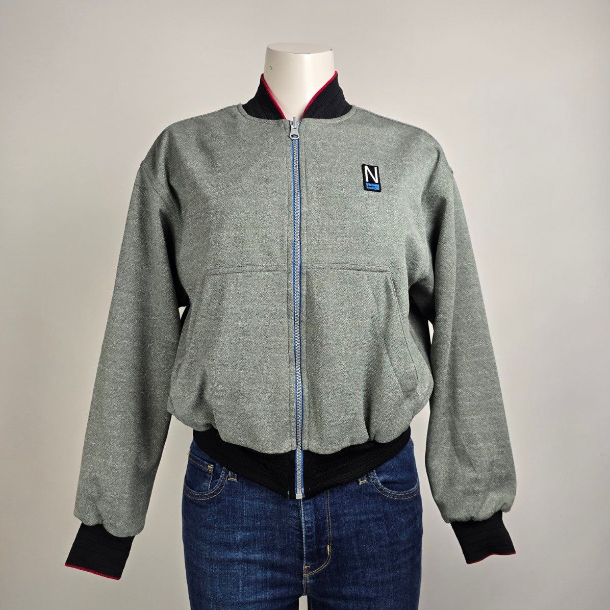 Vintage Nike 90s Grey & Blue Reversible Bomber Jacket Size S