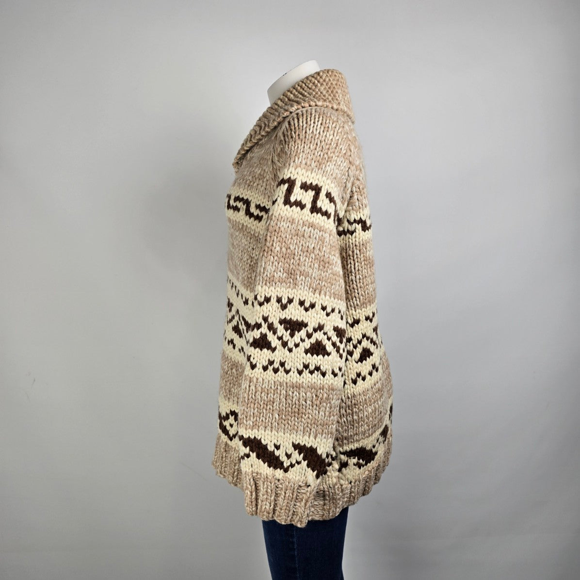 Vintage Brown Cowichan Knit Sweater Jacket Size XL