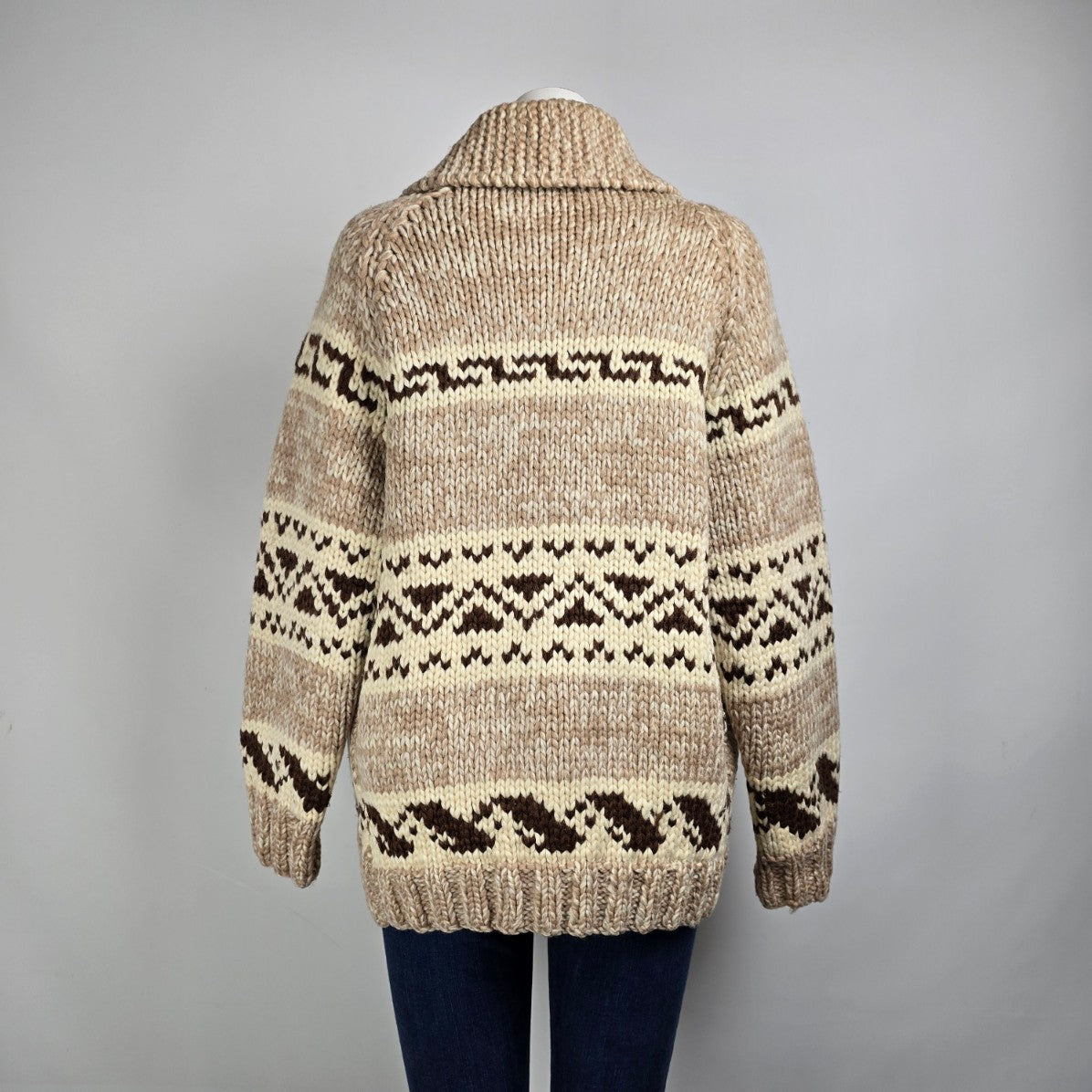 Vintage Brown Cowichan Knit Sweater Jacket Size XL