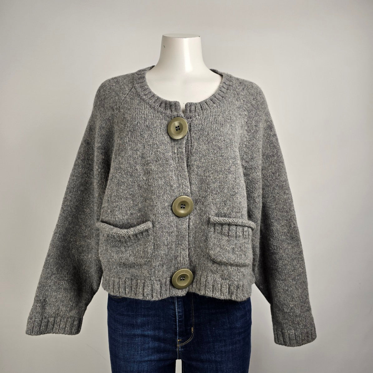 Chloé Grey Wool Button Up Cropped Cardigan Size M