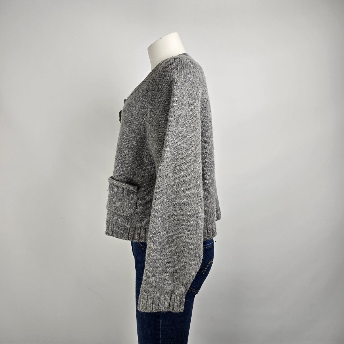 Chloé Grey Wool Button Up Cropped Cardigan Size M