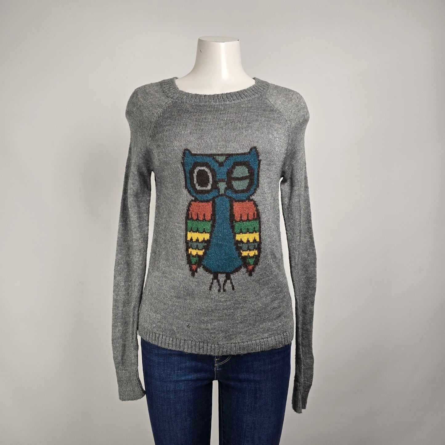 Woolrich Grey Knit Owl Sweater Size M