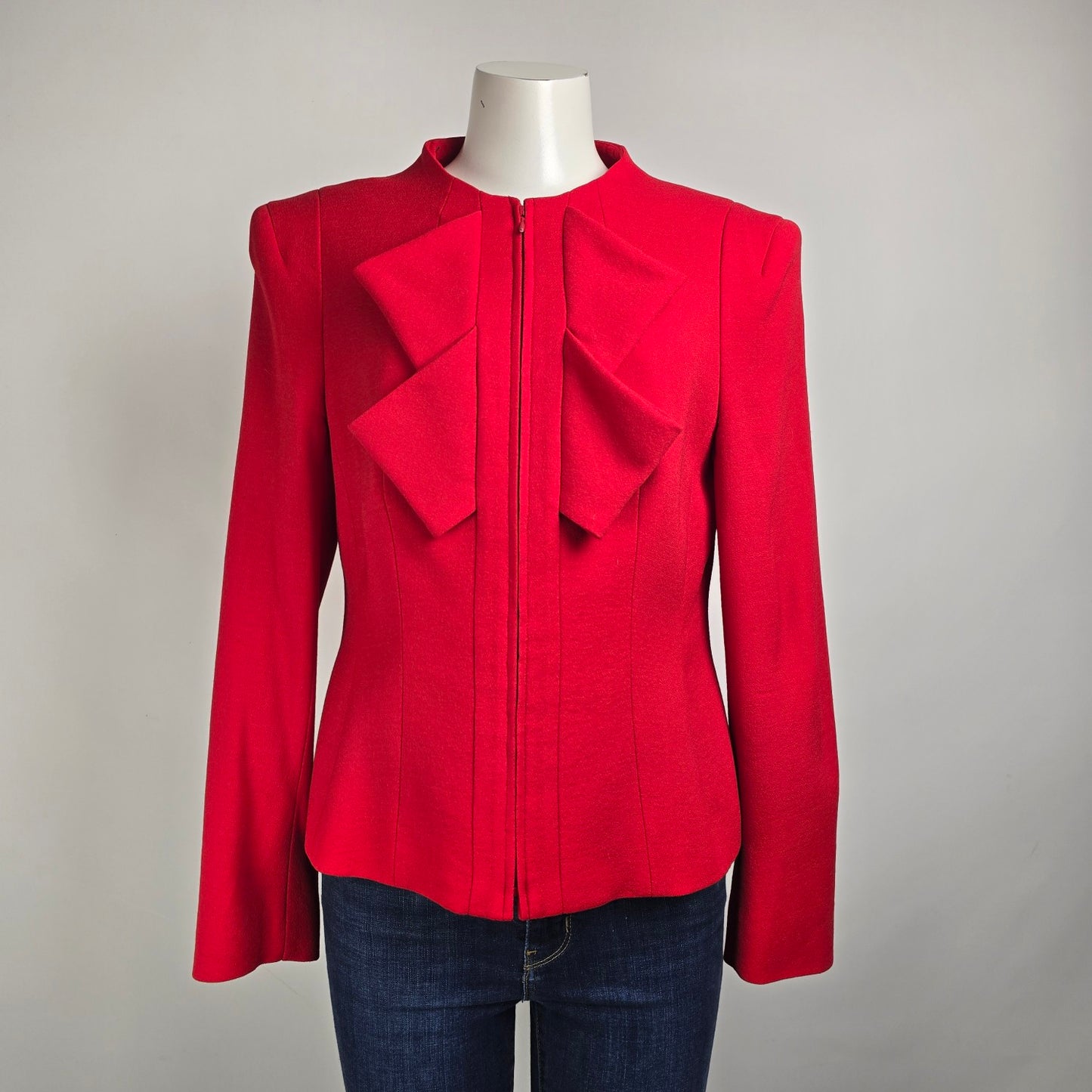 Escada Red Wool Zip Up Blazer Jacket Size 10