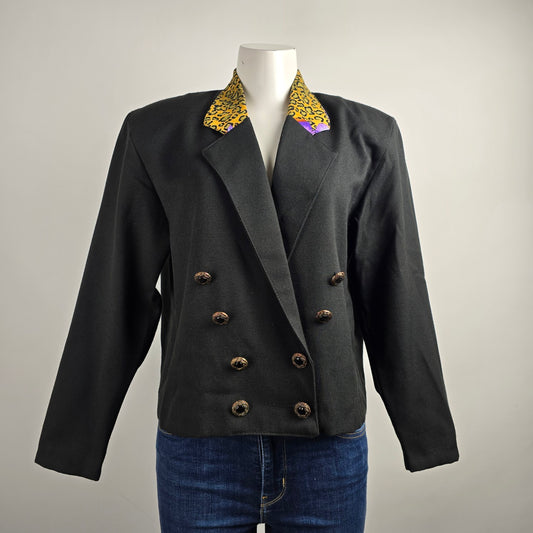 Vintage Fashion Fads Black Animal Print Blazer Size 7