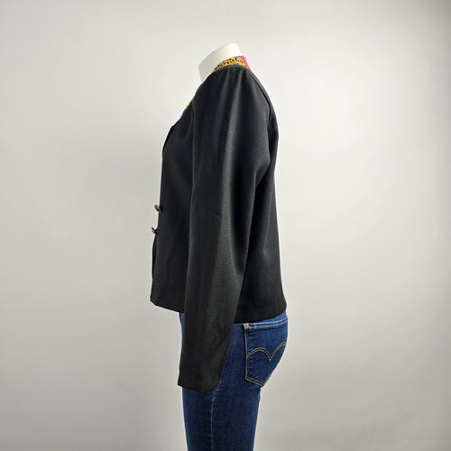 Vintage Fashion Fads Black Animal Print Blazer Size 7