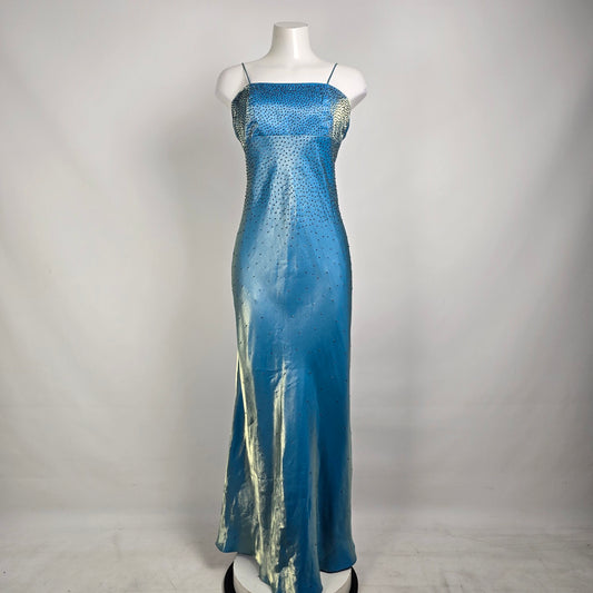 Vintage Lori Ann Blue Metallic Long Event Gown Size 8