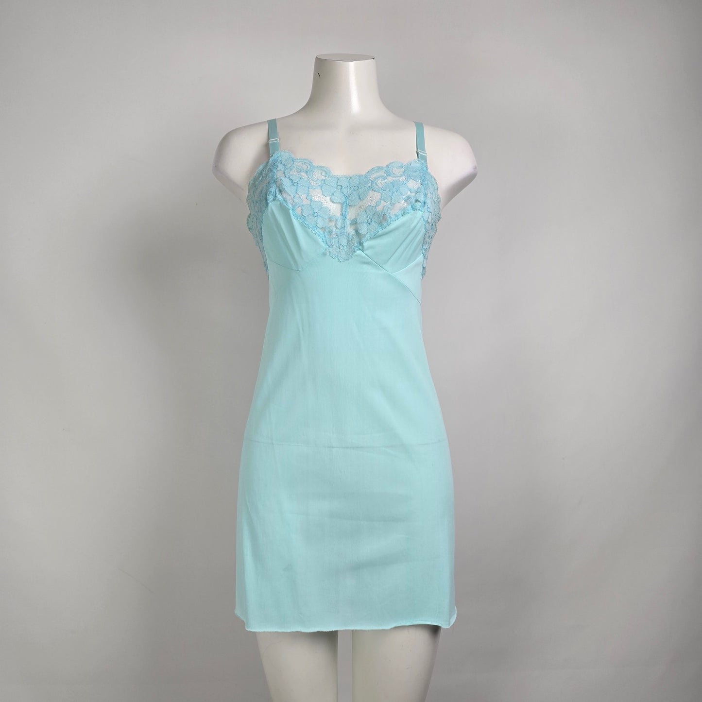 Vintage Harvey Woods Blue Lace Lingerie Slip Dress Size 4