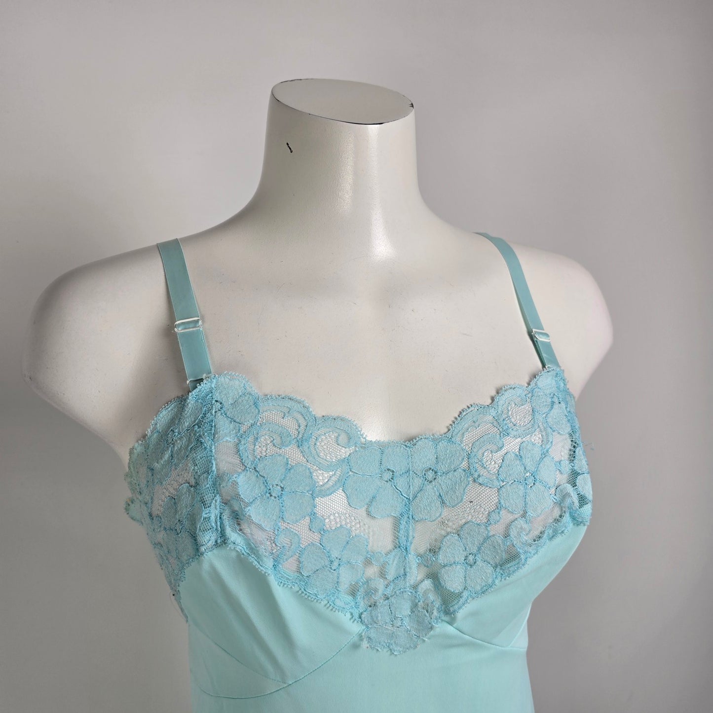 Vintage Harvey Woods Blue Lace Lingerie Slip Dress Size 4