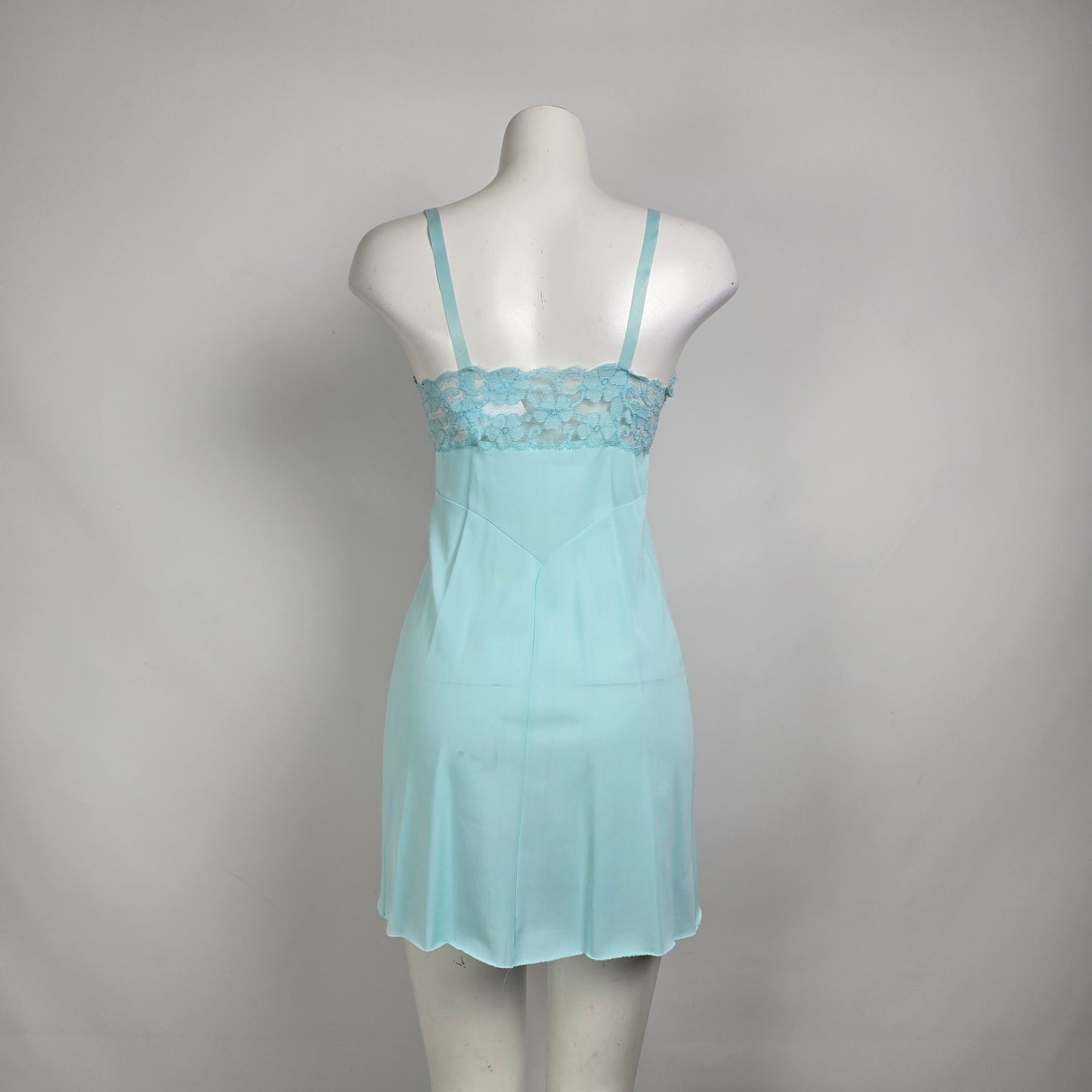 Vintage Harvey Woods Blue Lace Lingerie Slip Dress Size 4