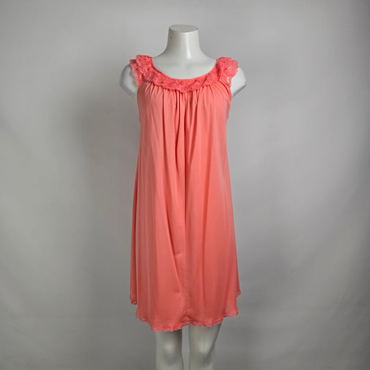 Vintage Harvey Woods Coral Lace Lingerie Nightgown Dress Size 4