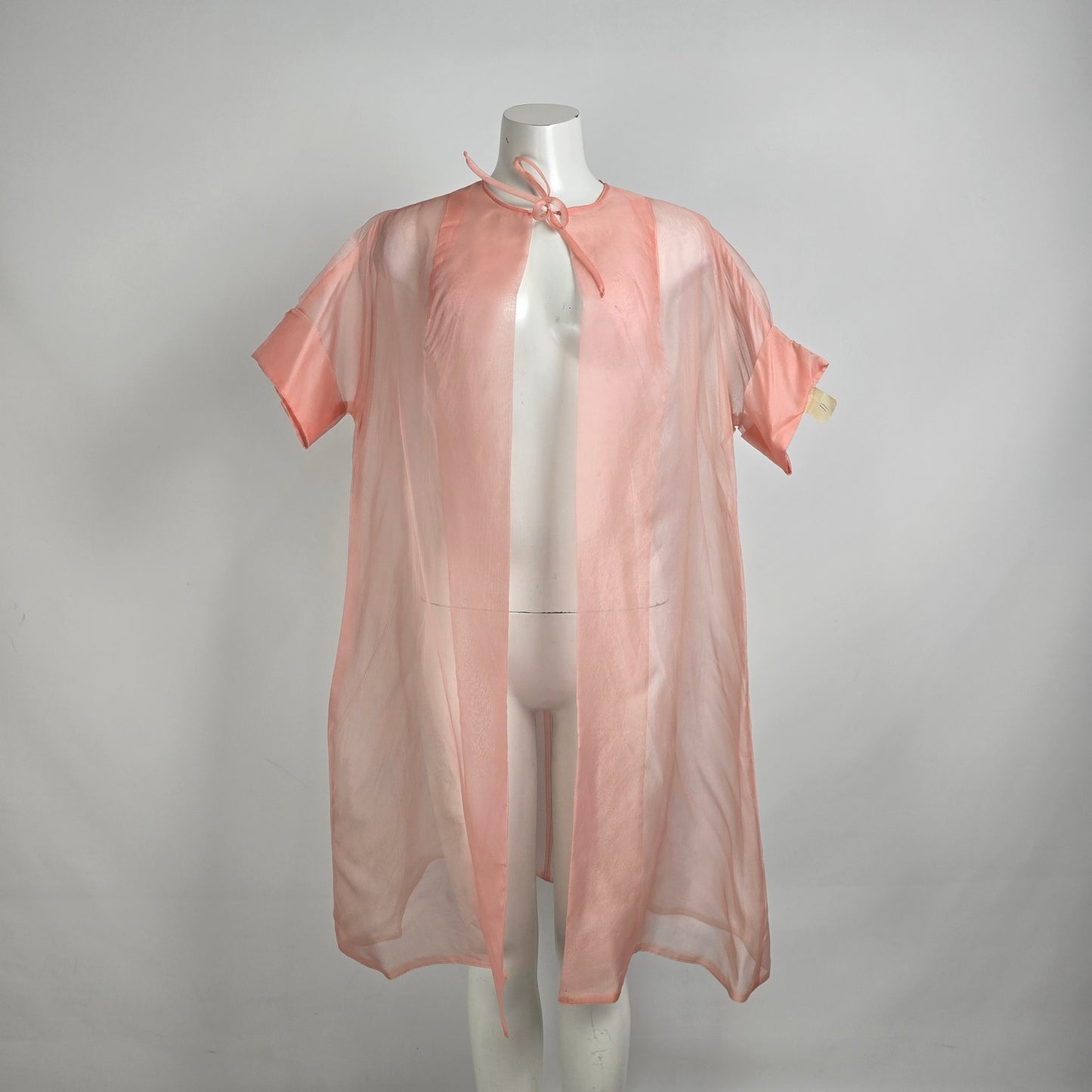 Vintage Pink Sheer Neck Tie Jacket Cardigan Size M