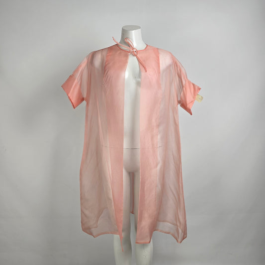 Vintage Pink Sheer Neck Tie Jacket Cardigan Size M