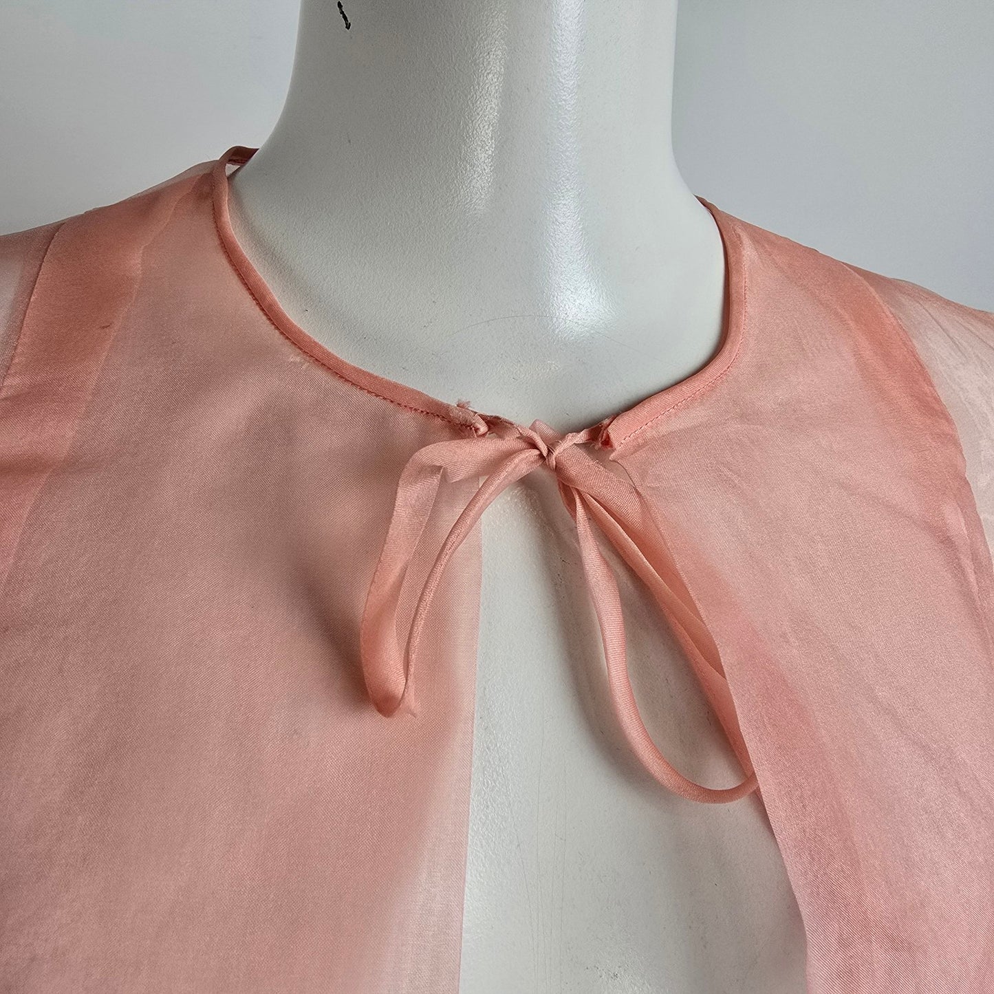 Vintage Pink Sheer Neck Tie Jacket Cardigan Size M