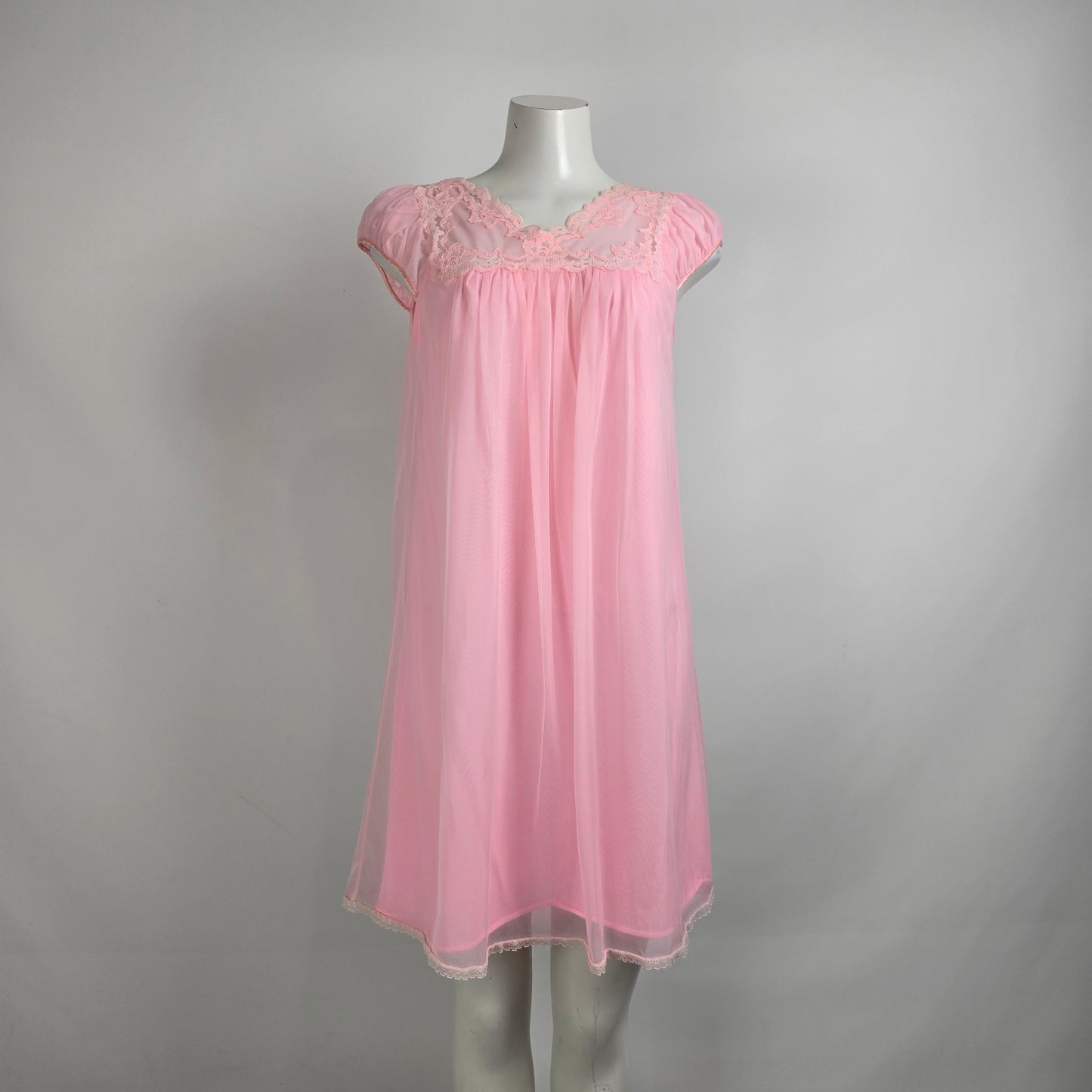 Vintage Pink Lace Lingerie Dress Night Gown Size S