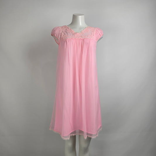 Vintage Pink Lace Lingerie Dress Night Gown Size S