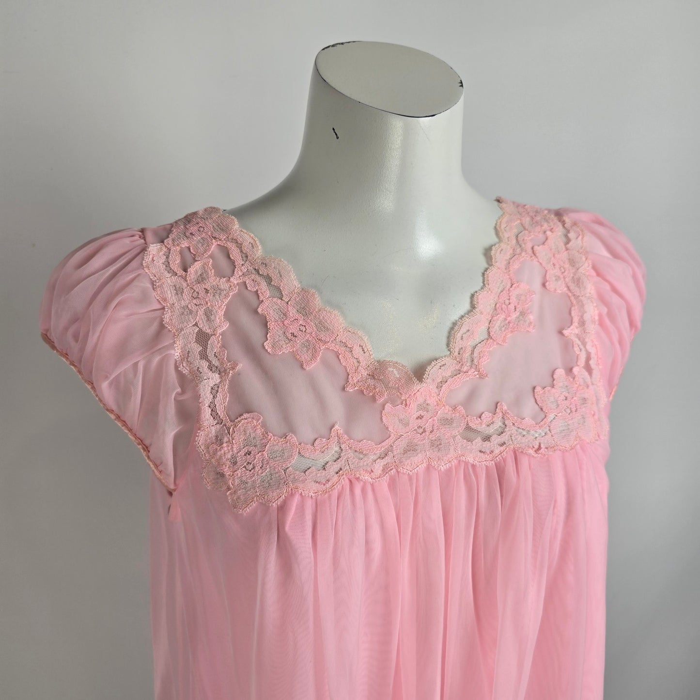 Vintage Pink Lace Lingerie Dress Night Gown Size S