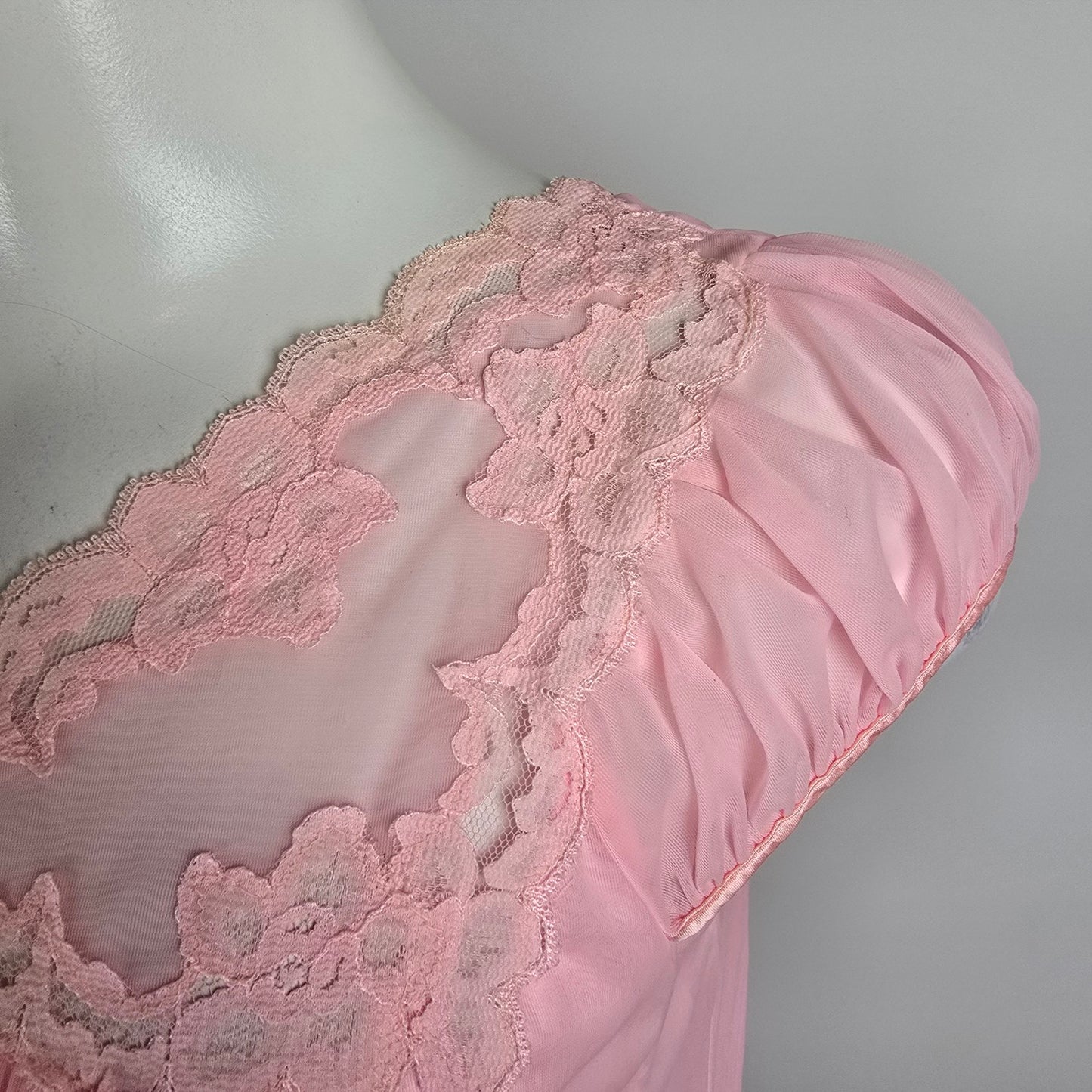 Vintage Pink Lace Lingerie Dress Night Gown Size S