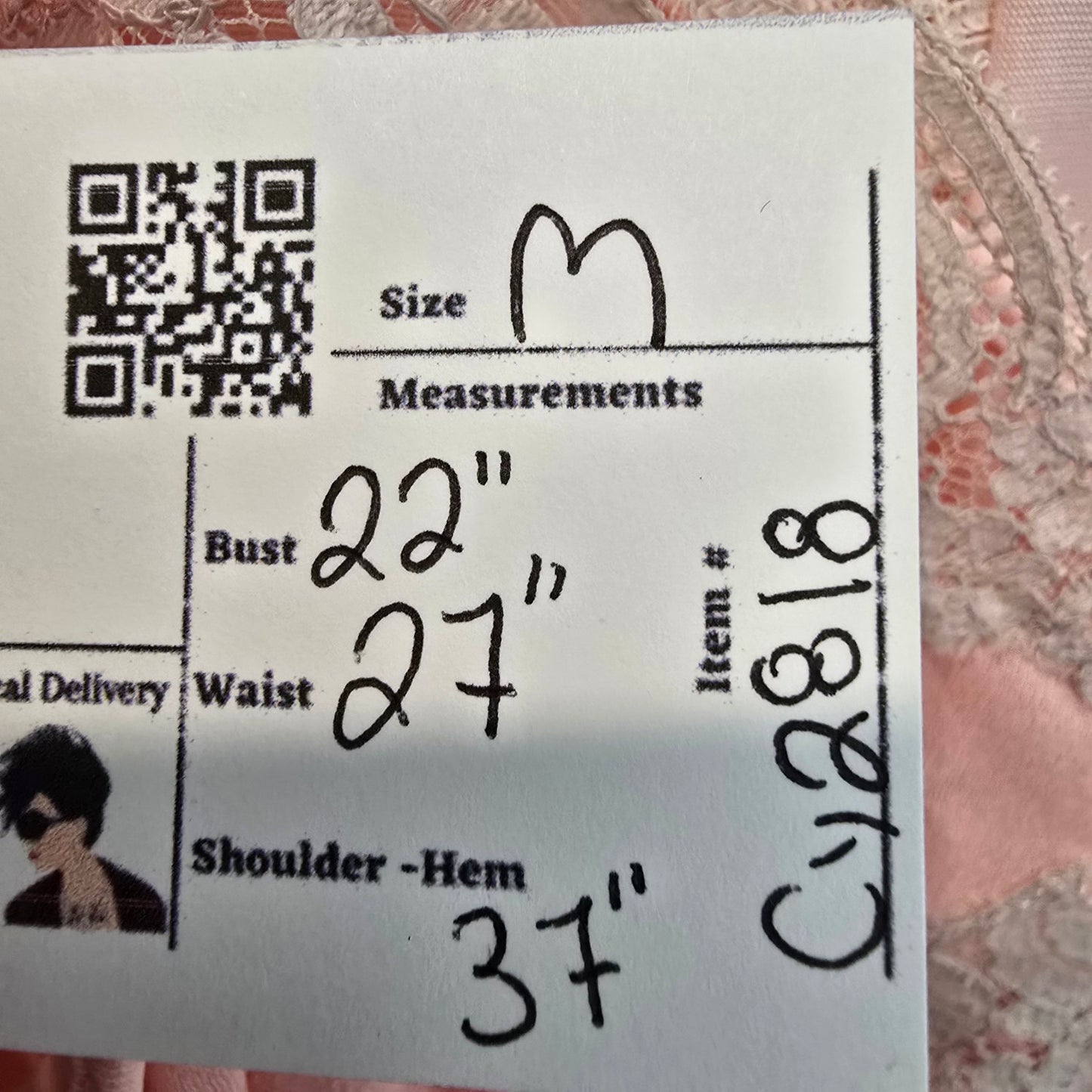 Vintage Kayser Pink Lace Lingerie Dress Night Gown Size M