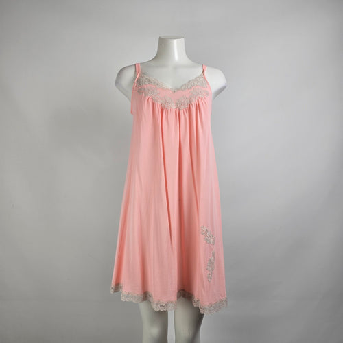 Vintage Kayser Pink Lace Lingerie Dress Night Gown Size M