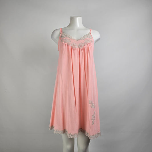 Vintage Kayser Pink Lace Lingerie Dress Night Gown Size M