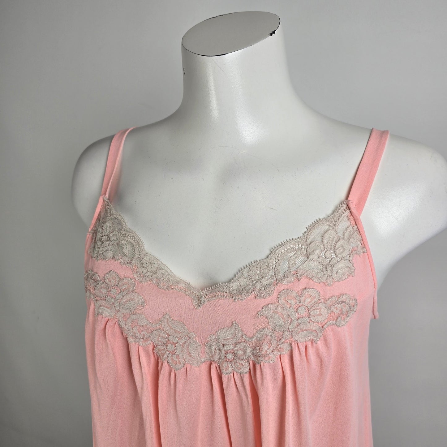 Vintage Kayser Pink Lace Lingerie Dress Night Gown Size M