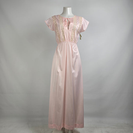 Vintage Clasilk Pink Lace Night Gown Dress Size M