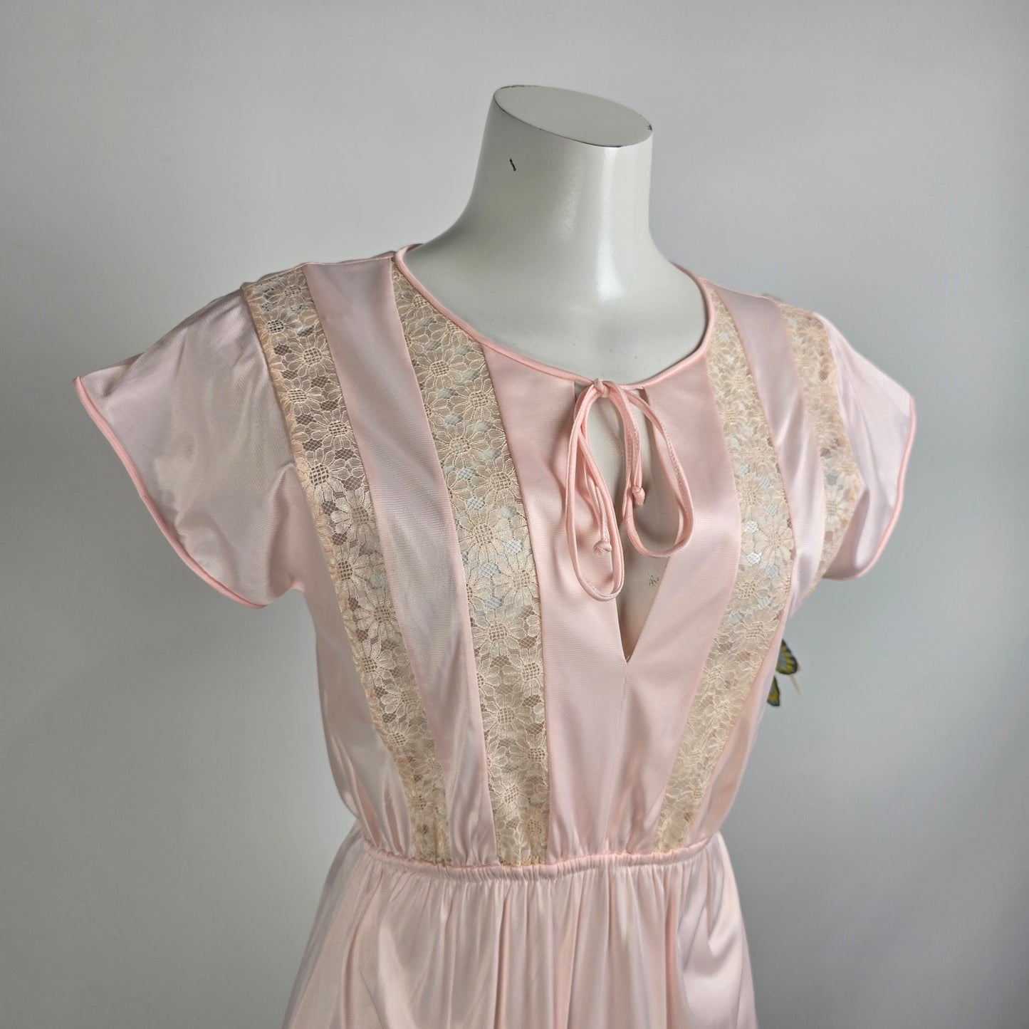 Vintage Clasilk Pink Lace Night Gown Dress Size M