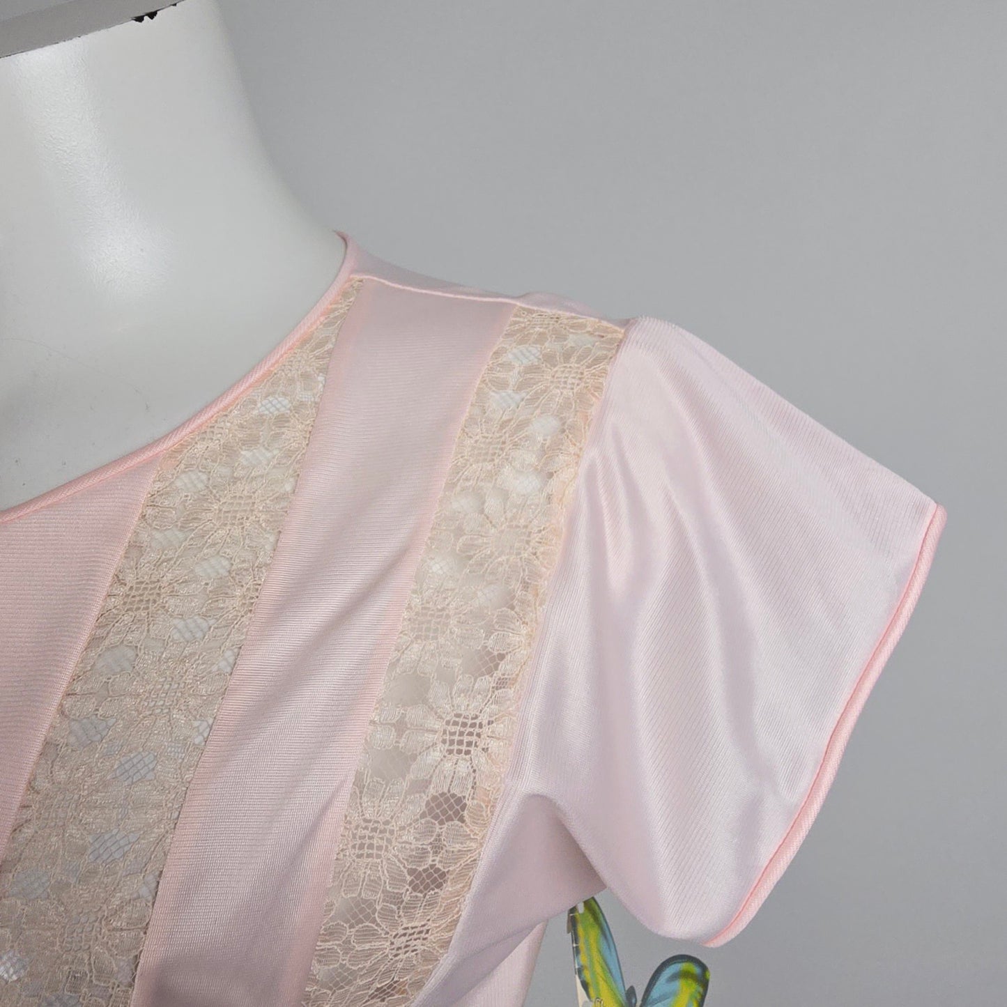 Vintage Clasilk Pink Lace Night Gown Dress Size M