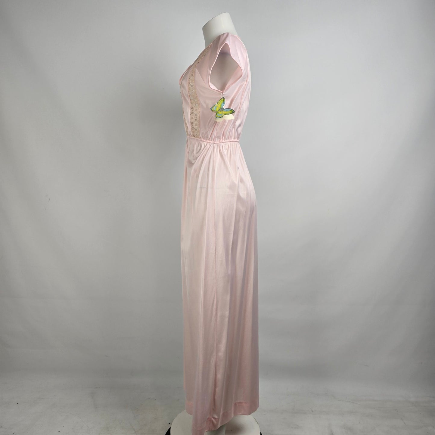 Vintage Clasilk Pink Lace Night Gown Dress Size M