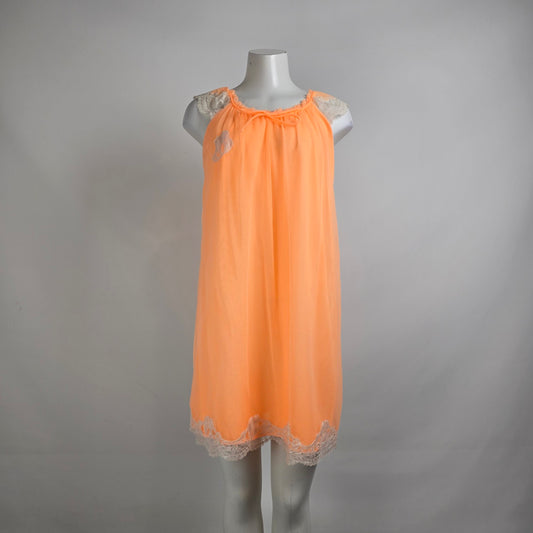 Vintage Neon Orange Lace Lingerie Night Gown Dress Size S
