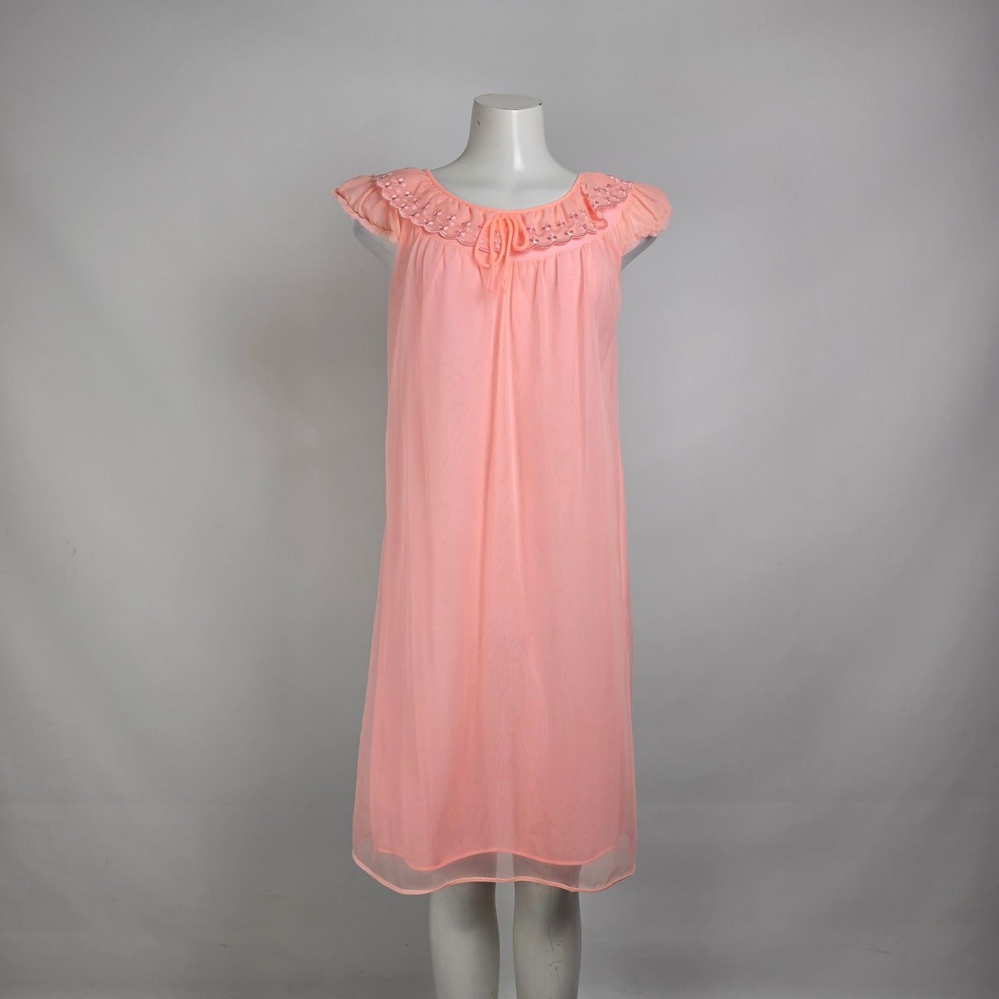 Vintage Pink Ruffle Lingerie Dress Night Gown Size S
