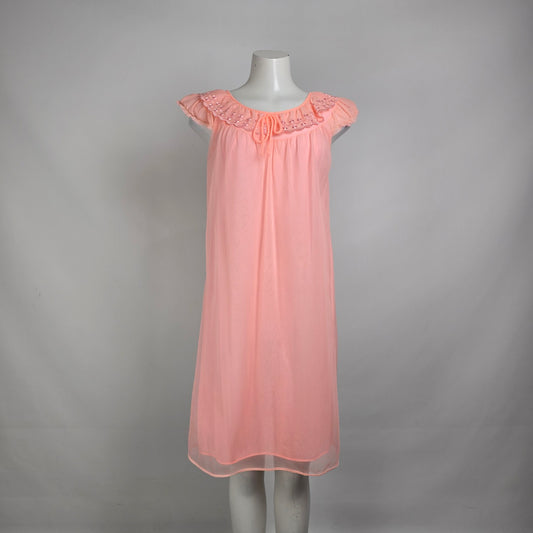 Vintage Pink Ruffle Lingerie Dress Night Gown Size S