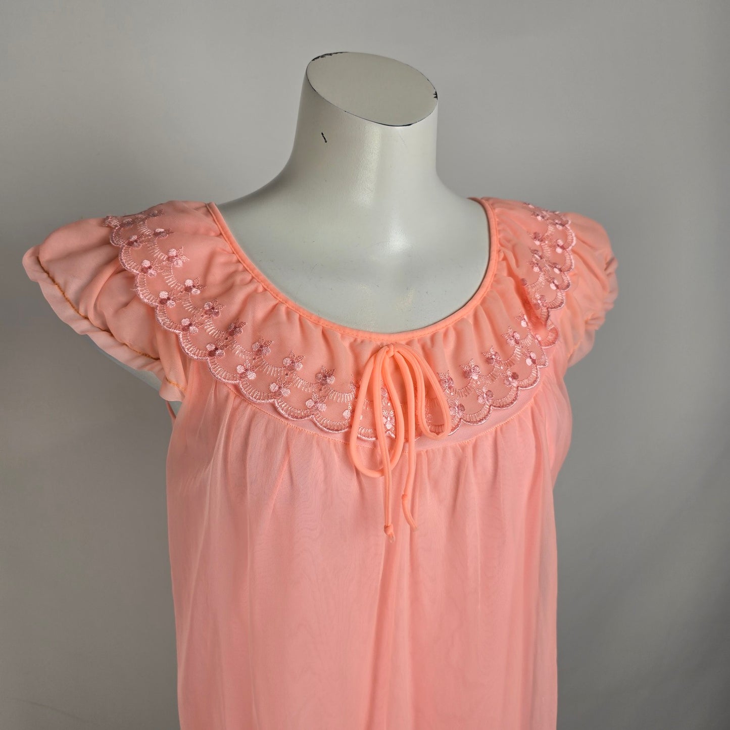 Vintage Pink Ruffle Lingerie Dress Night Gown Size S