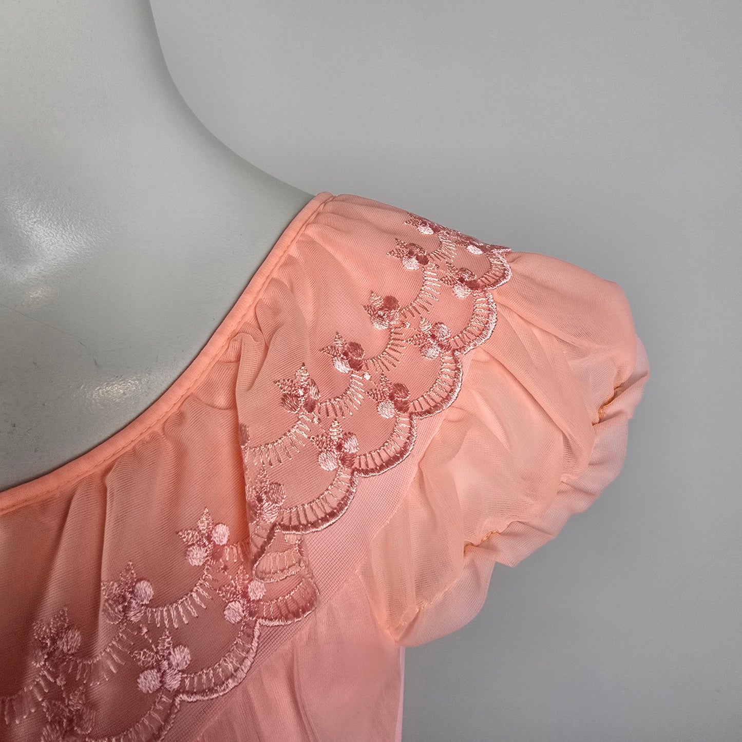 Vintage Pink Ruffle Lingerie Dress Night Gown Size S