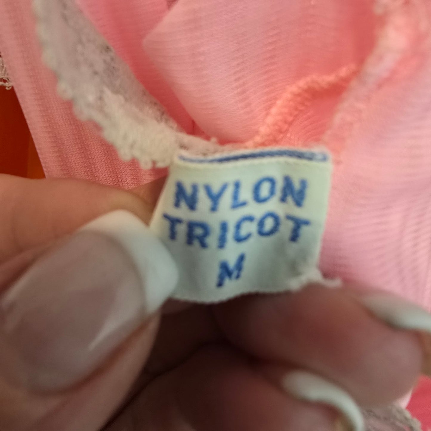 Vintage Harvey Woods Pink Lace Trim Night Gown Dress Size M